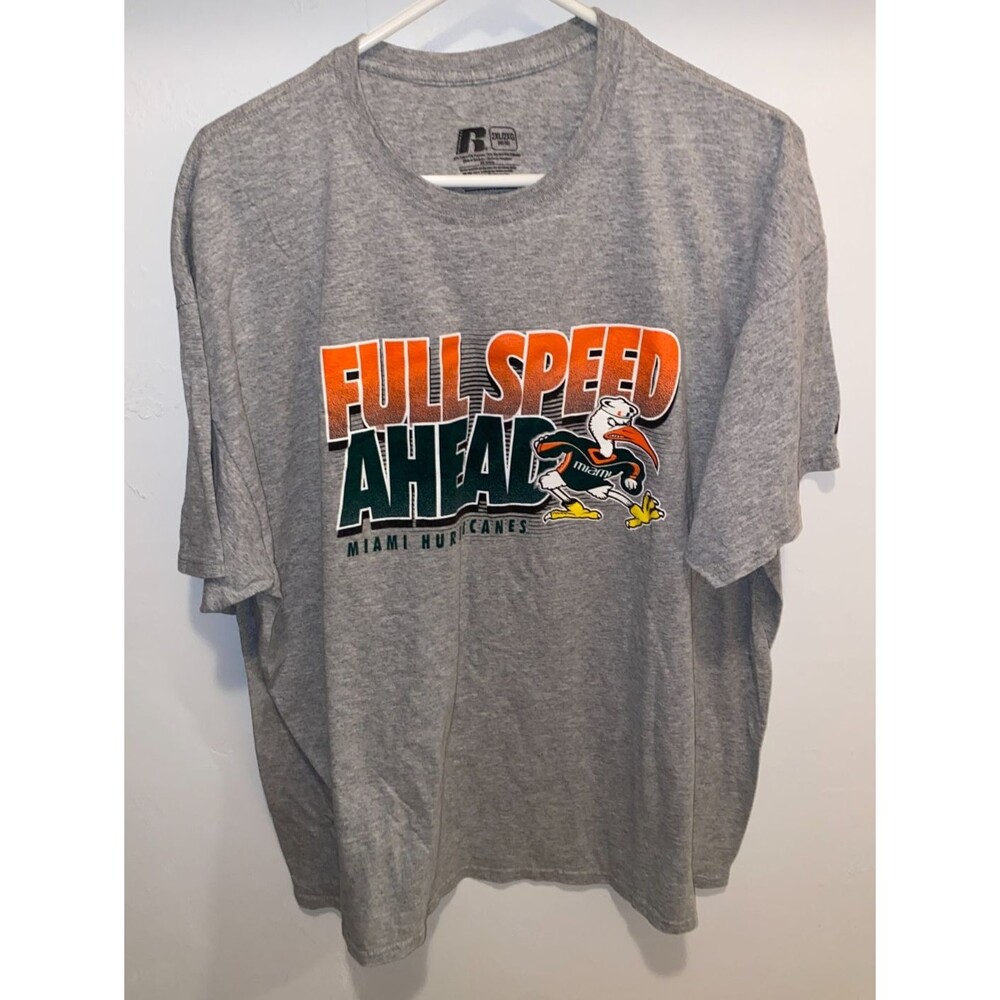 Miami Hurricanes T-shirt Full Speed Ahead Men's 2XL Russell Athletic University
